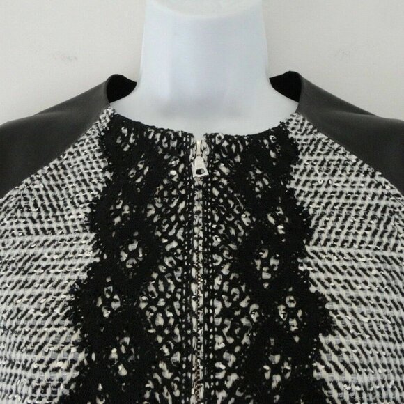 NWT OSCAR DE LA RENTA Black Leather & Boucle Twill Tweed Zip Front Jacket 8 - Picture 3 of 8